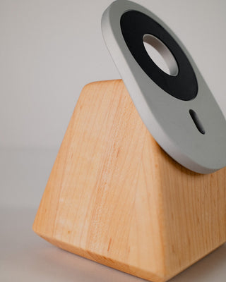 Maple wood grain detail on handcrafted MagSafe phone stand