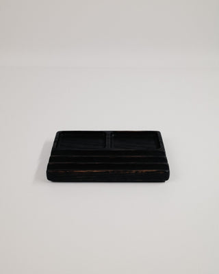 Monolith Desk Tray in black oak — solid hardwood catchall tray, clean overhead product shot