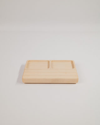 Monolith Desk Tray in maple — solid hardwood catchall tray with two inset compartments, clean product shot