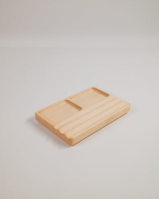 Monolith Desk Tray in maple — angled side view showing tray depth and rounded edges